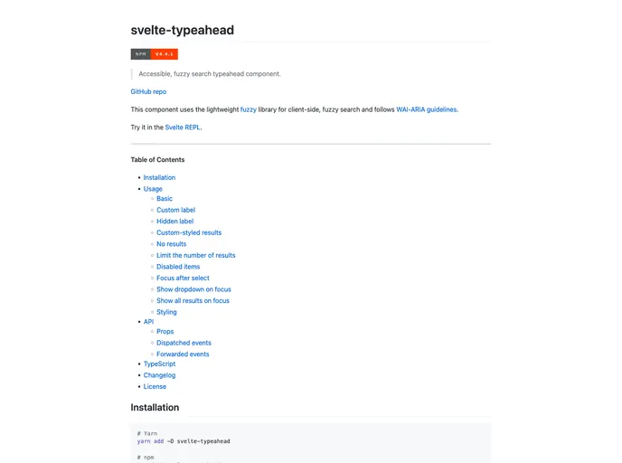 Svelte Typeahead screenshot