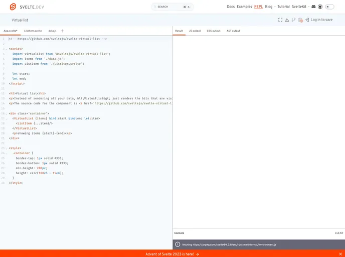 Svelte Virtual List screenshot